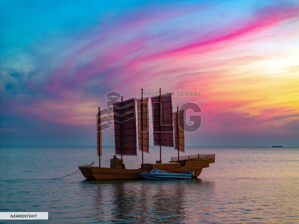 Sailboats in The Sunset Glow in Huai 'an