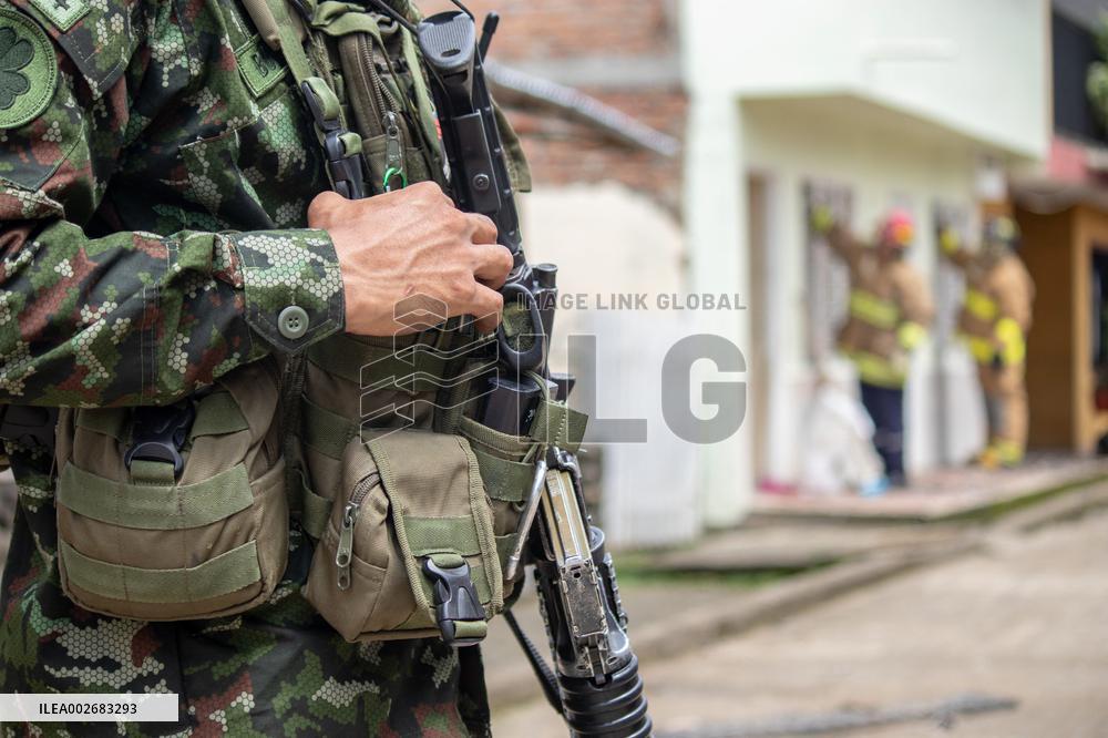 Colombia's Police and Army at Aftermath of Grenade Attack in Jamundi, Colombia