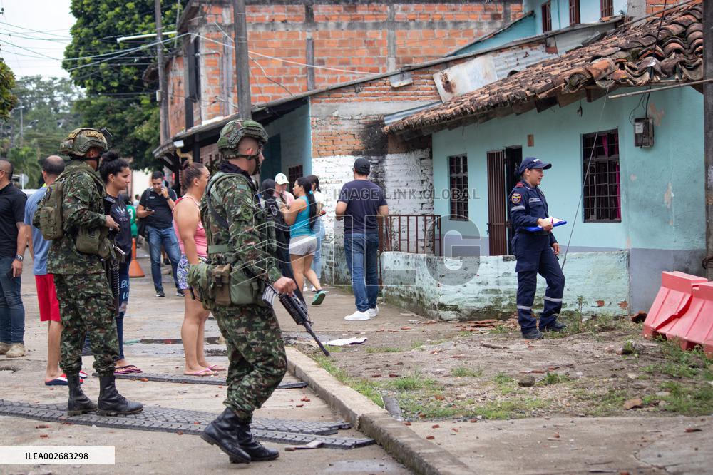 Colombia's Police and Army at Aftermath of Grenade Attack in Jamundi, Colombia