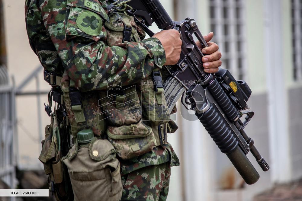 Colombia's Police and Army at Aftermath of Grenade Attack in Jamundi, Colombia