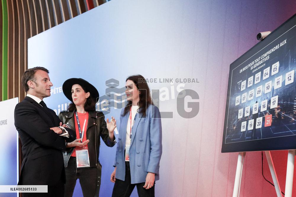 President Macron At The Microsoft Headquarters In Issy-les-Moulineaux