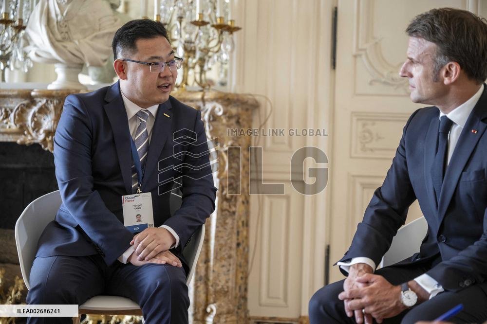 President Macron Meets SVOLT CEO Hongxin Yang - Versailles