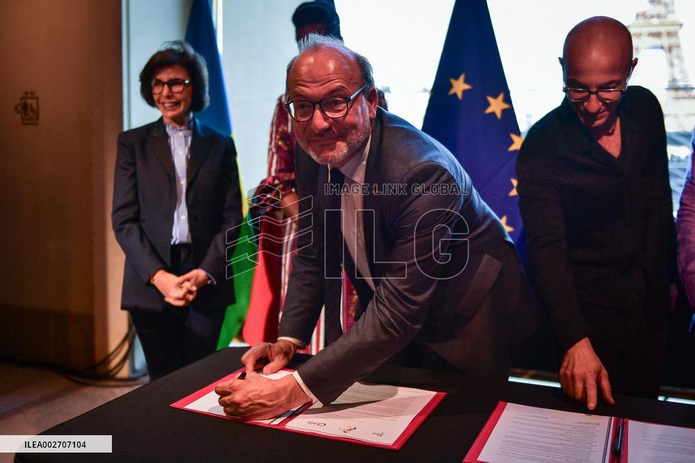 French Culture Minister Rachida Dati visits the Rwanda Eio in Paris FA