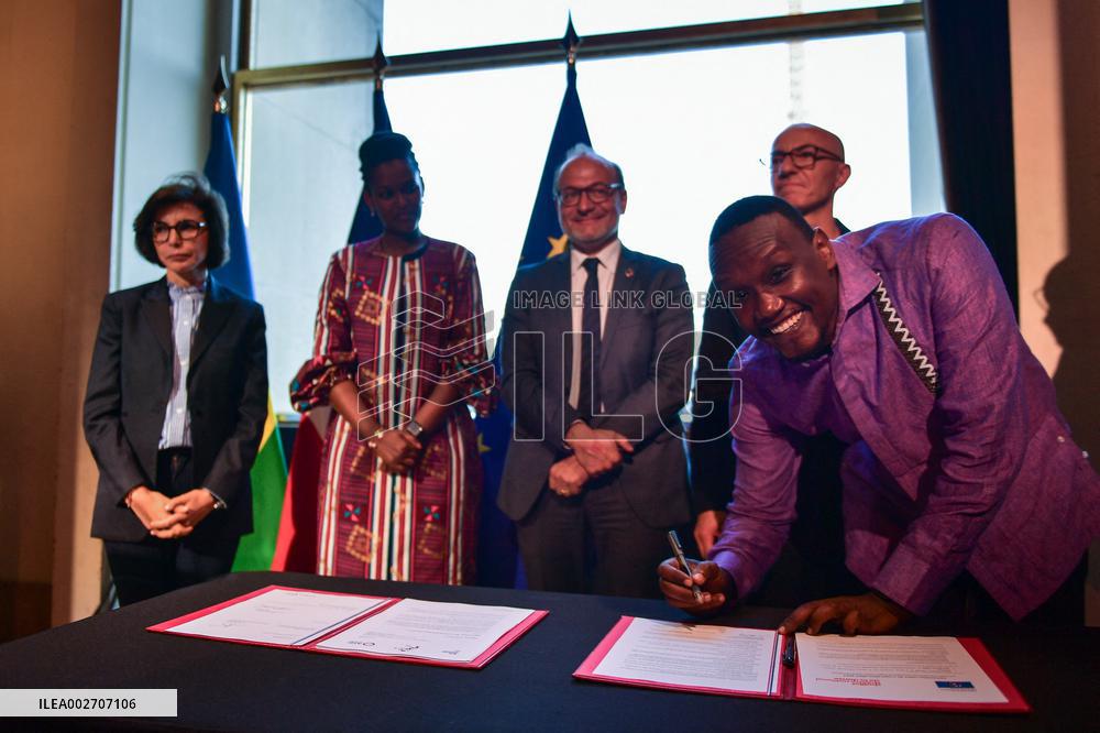 French Culture Minister Rachida Dati visits the Rwanda Eio in Paris FA