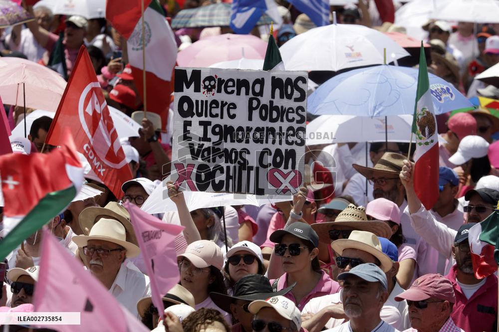 Marea Rosa Rally Supporting Candidate Xochitl Galvez - Mexico