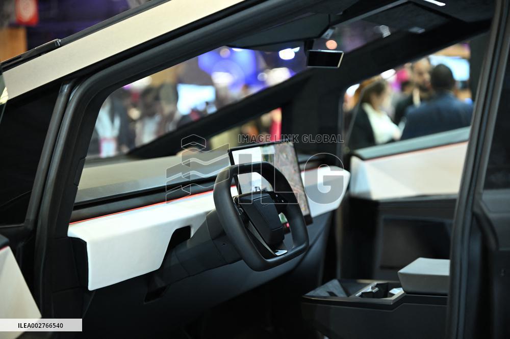 Tesla Cybertruck and Logo At Viva Technology 2024 - Paris