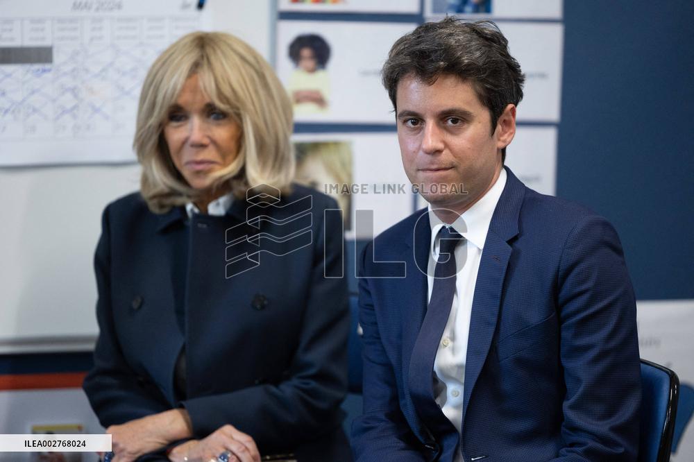 Gabriel Attal and Brigitte Macron Visit a School - Antony
