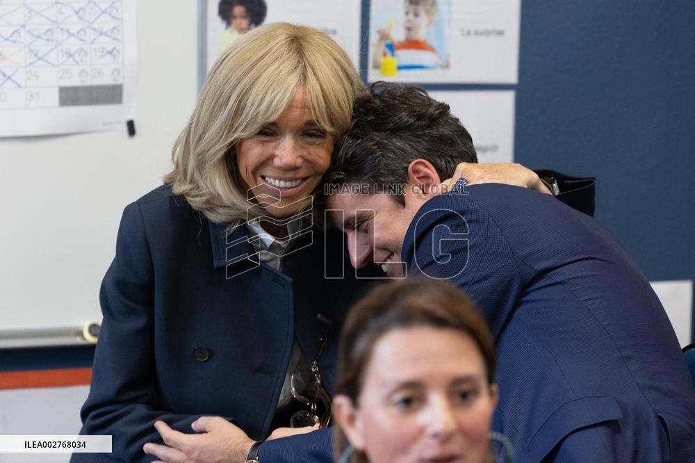 Gabriel Attal and Brigitte Macron Visit a School - Antony