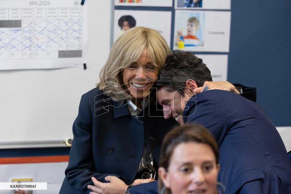Gabriel Attal and Brigitte Macron Visit a School - Antony