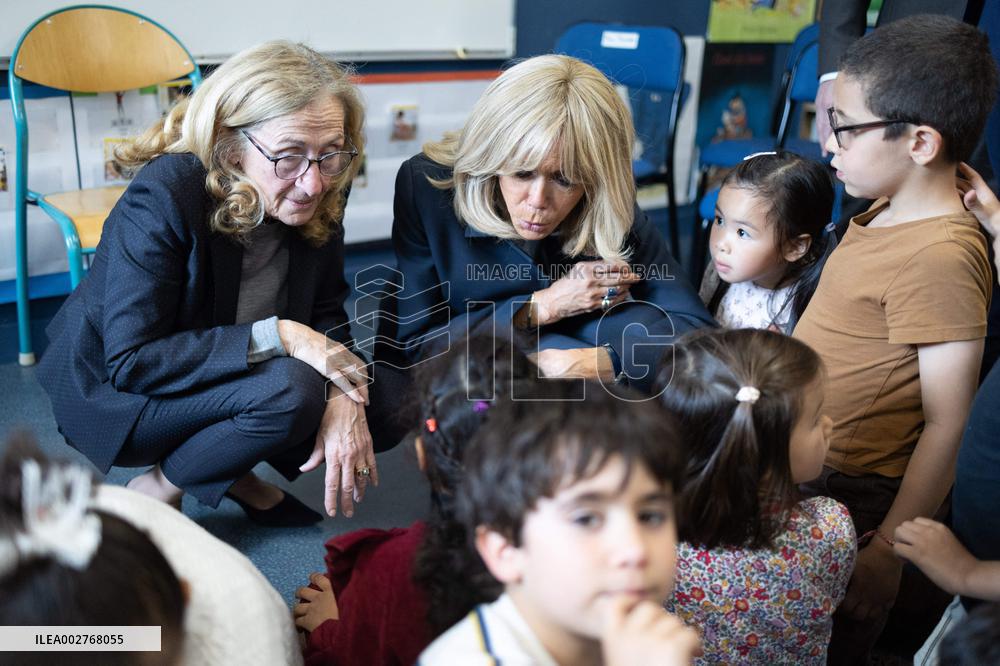 Gabriel Attal and Brigitte Macron Visit a School - Antony