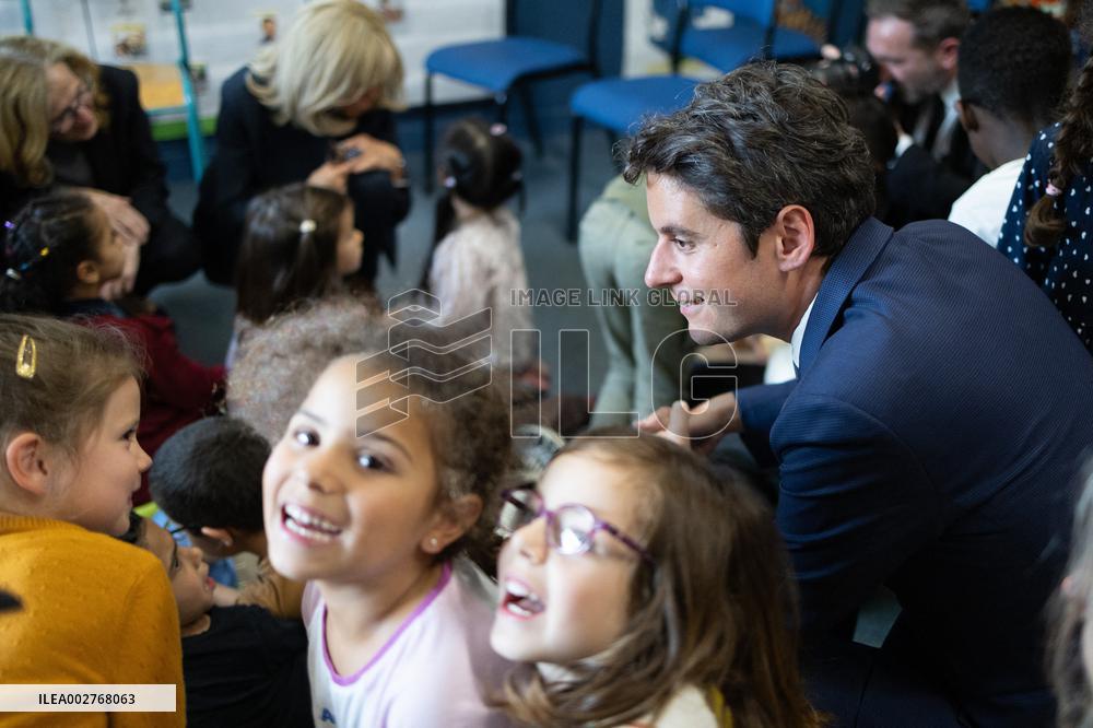 Gabriel Attal and Brigitte Macron Visit a School - Antony