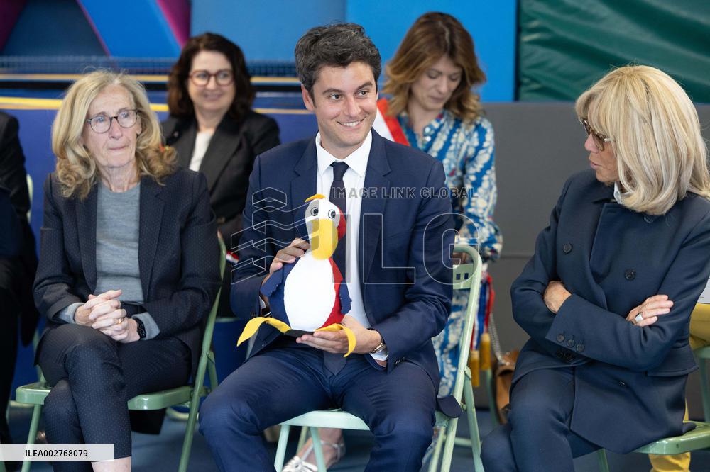 Gabriel Attal and Brigitte Macron Visit a School - Antony