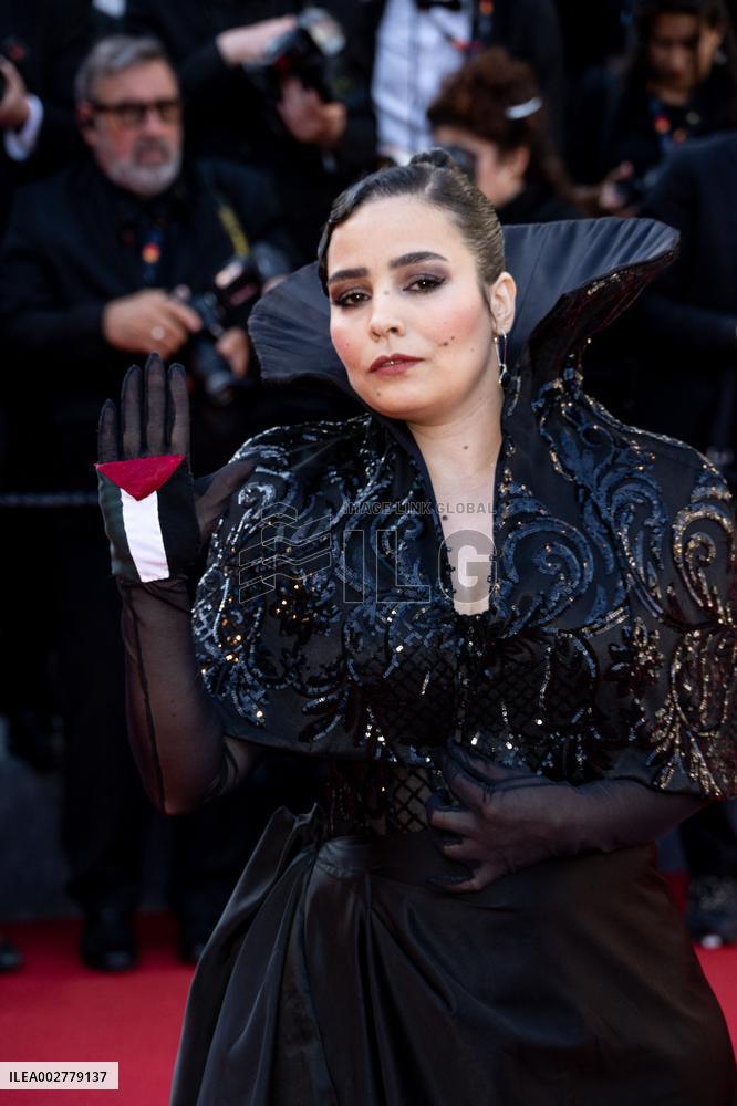 Cannes - Asmae El Moudir with Palestine Flag at Closing Ceremony AAR