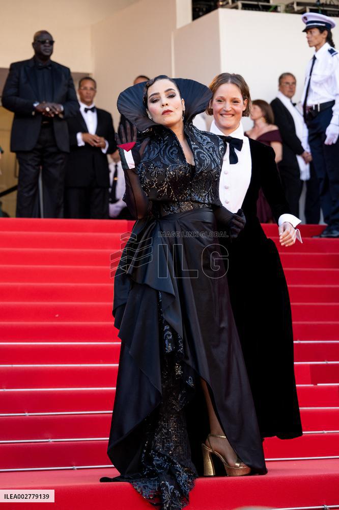 Cannes - Asmae El Moudir with Palestine Flag at Closing Ceremony AAR