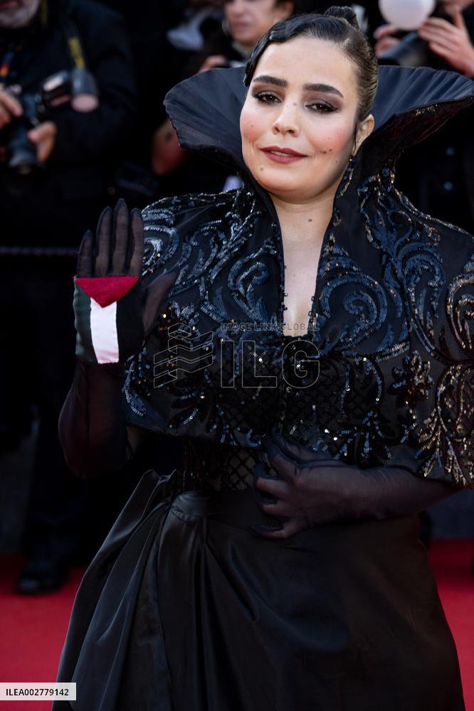 Cannes - Asmae El Moudir with Palestine Flag at Closing Ceremony AAR