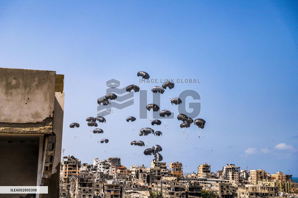 Humanitarian Aid Airdropped Into Gaza