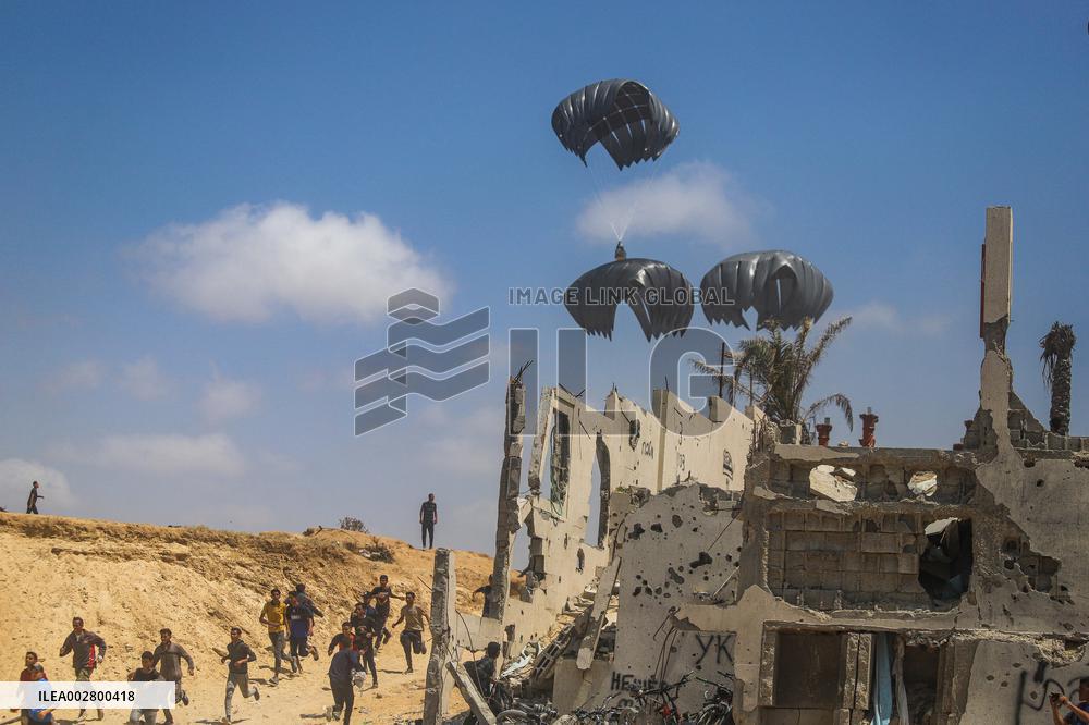 Humanitarian Aid Airdropped Into Gaza