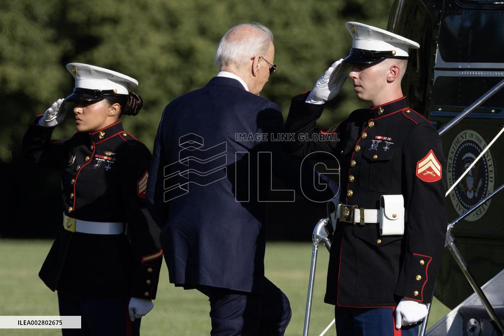 US President Joe Biden and members of his family depart Fort Lesley J. McNair, in Washington, DC, en route to Delaware