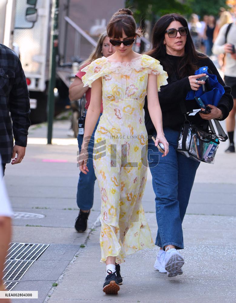 Dakota Johnson on set in New York