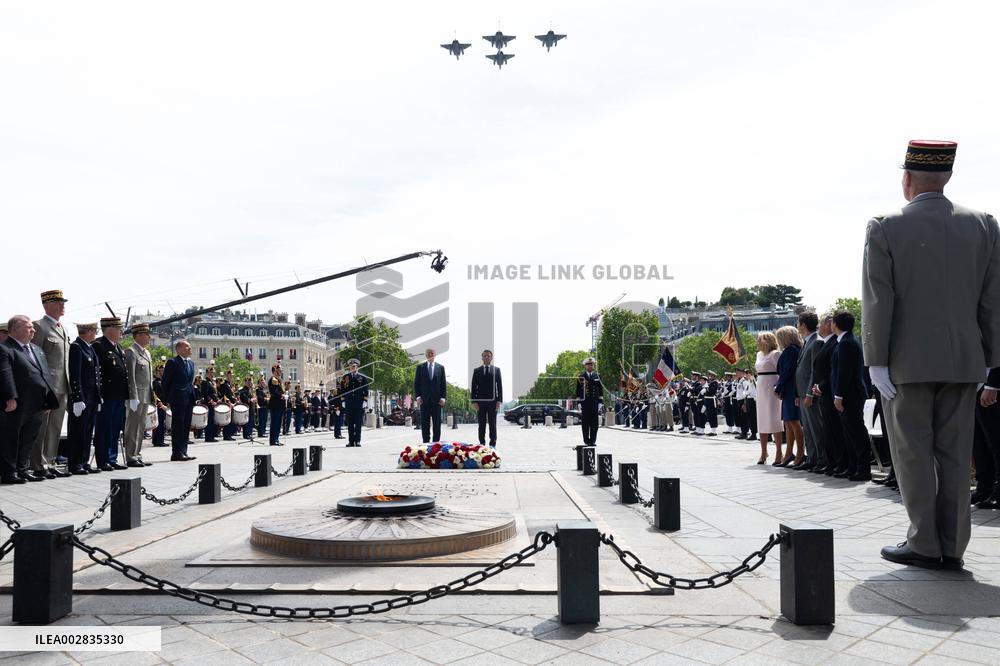 Presidents Macron And Biden At Arc de Triomphe Ceremony - Paris