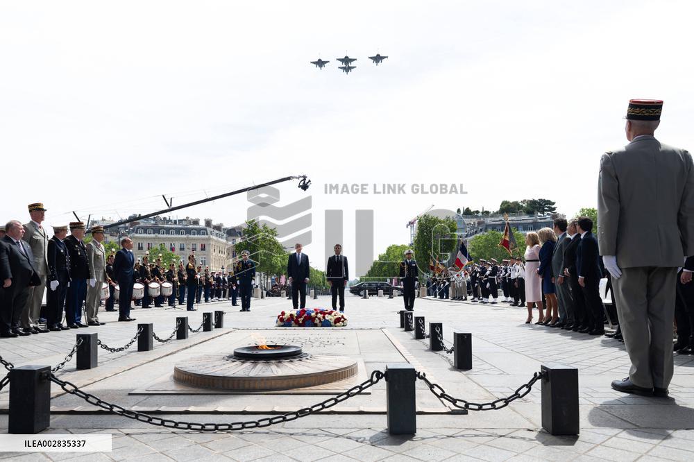 Presidents Macron And Biden At Arc de Triomphe Ceremony - Paris