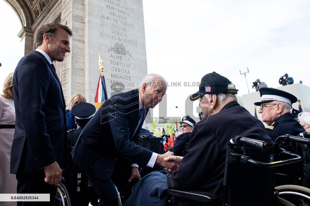 Presidents Macron And Biden At Arc de Triomphe Ceremony - Paris