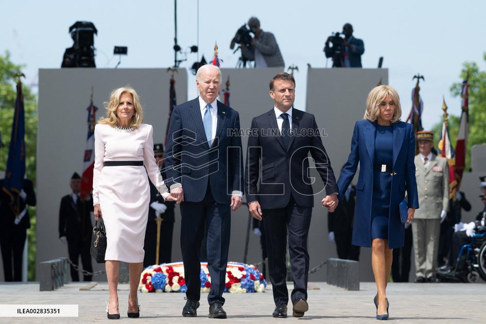 Presidents Macron And Biden At Arc de Triomphe Ceremony - Paris