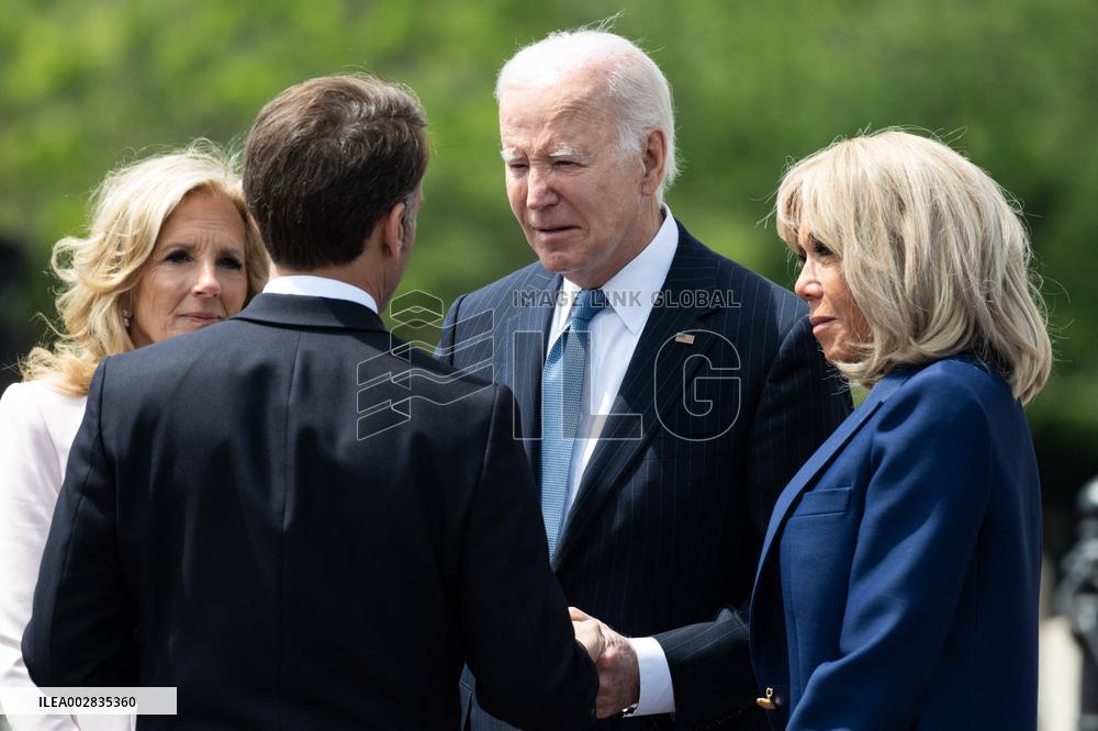 Presidents Macron And Biden At Arc de Triomphe Ceremony - Paris
