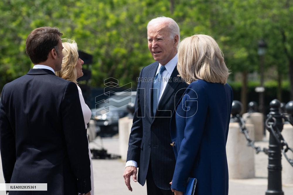 Presidents Macron And Biden At Arc de Triomphe Ceremony - Paris