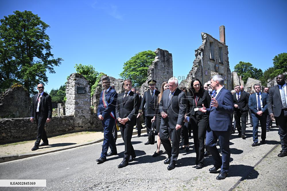 Macron And Steinmeier On Visit In Ouradour-Sur-Glane