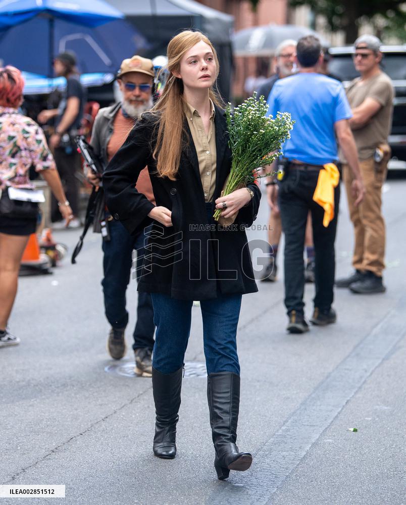 Timothee Chalamet And Elle Fanning On Set - NYC