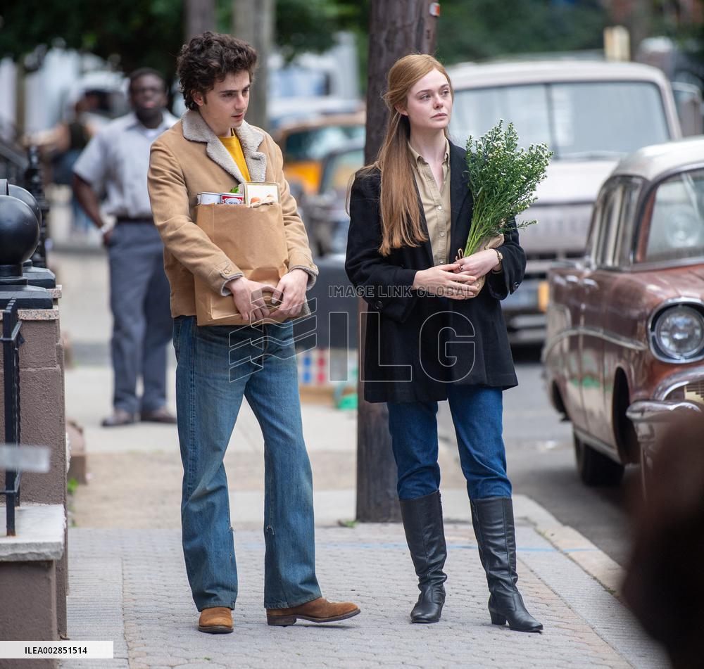 Timothee Chalamet And Elle Fanning On Set - NYC