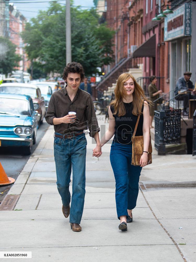 Timothee Chalamet And Elle Fanning On Set - NYC