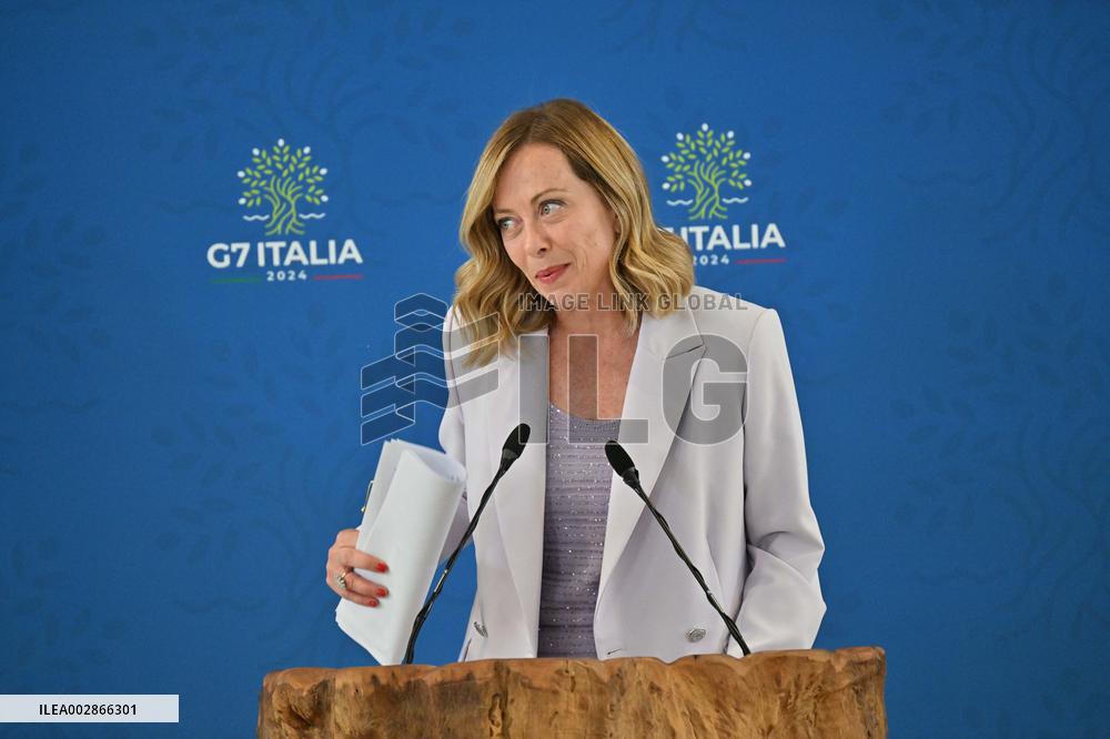 Giorgia Meloni Holds G7 Final Press Conference - Italy