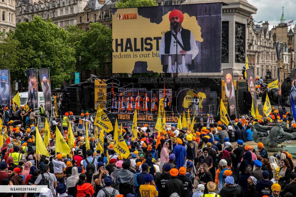 Sikhs Demonstrate At Trafalgar Square - London