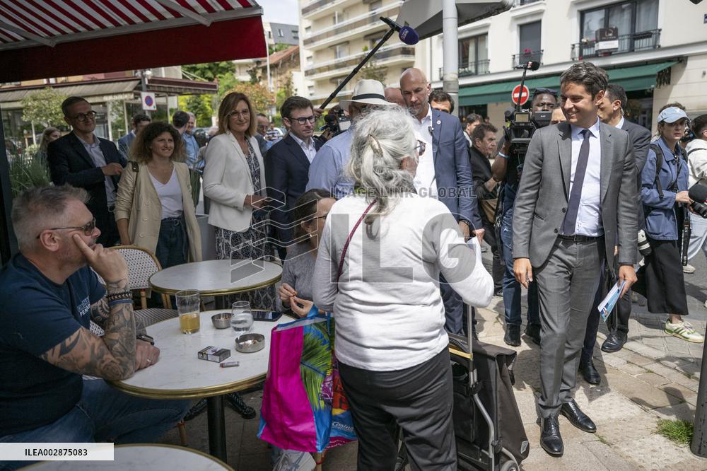 Gabriel Attal Campaigns In Le Perreux-sur-Marne