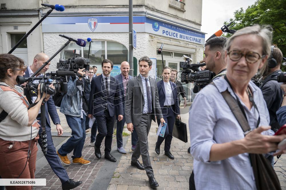 Gabriel Attal Campaigns In Le Perreux-sur-Marne