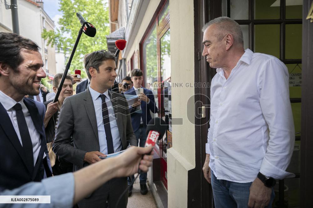 Gabriel Attal Campaigns In Le Perreux-sur-Marne