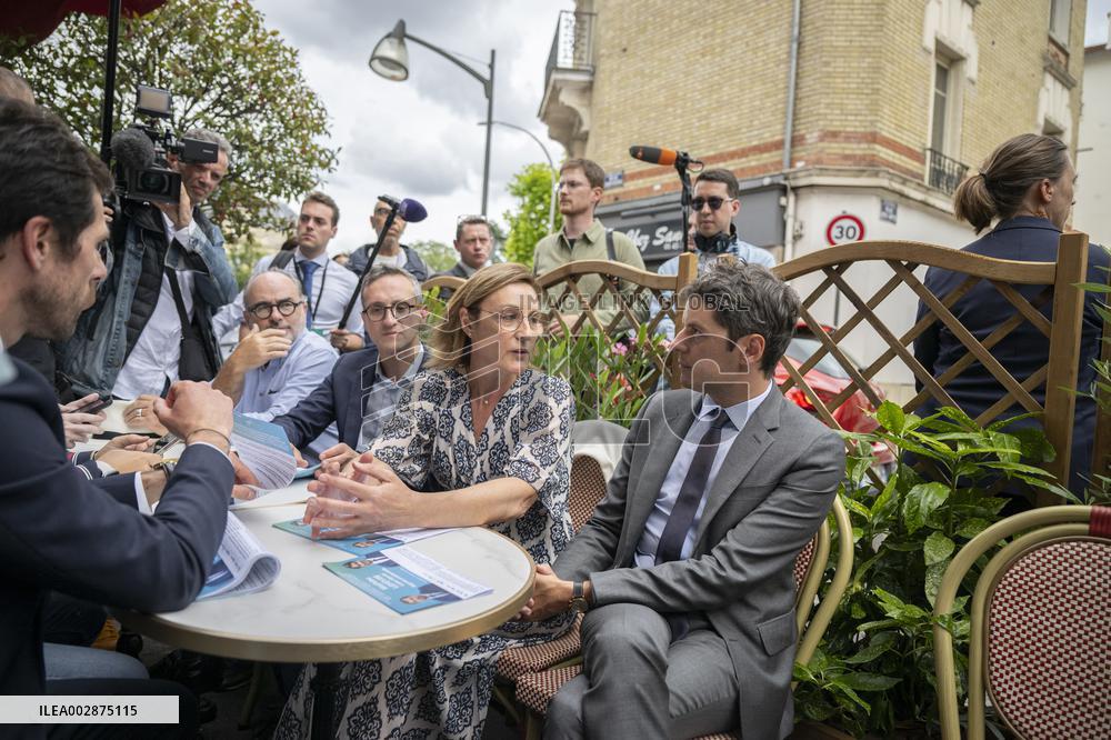 Gabriel Attal Campaigns In Le Perreux-sur-Marne