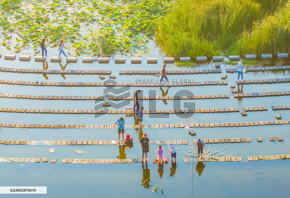 Tourists Enjoy Cool Water in Suqian