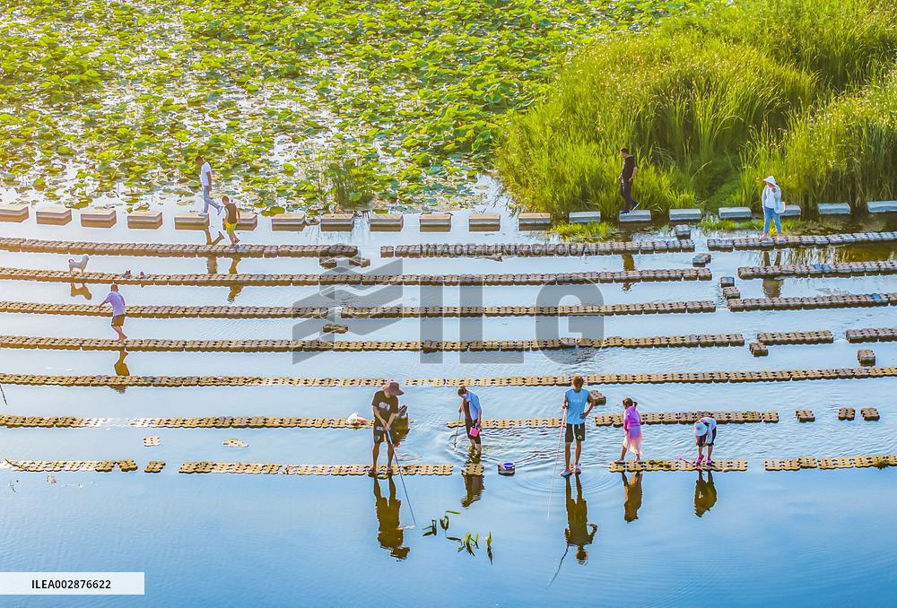 Tourists Enjoy Cool Water in Suqian