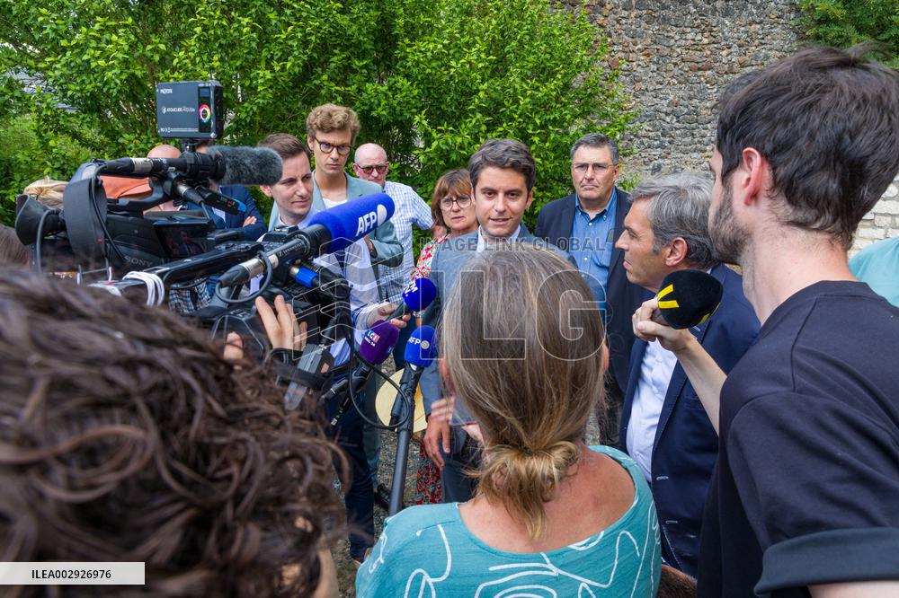Gabriel Attal Campaign Visit To Indre-et-Loire