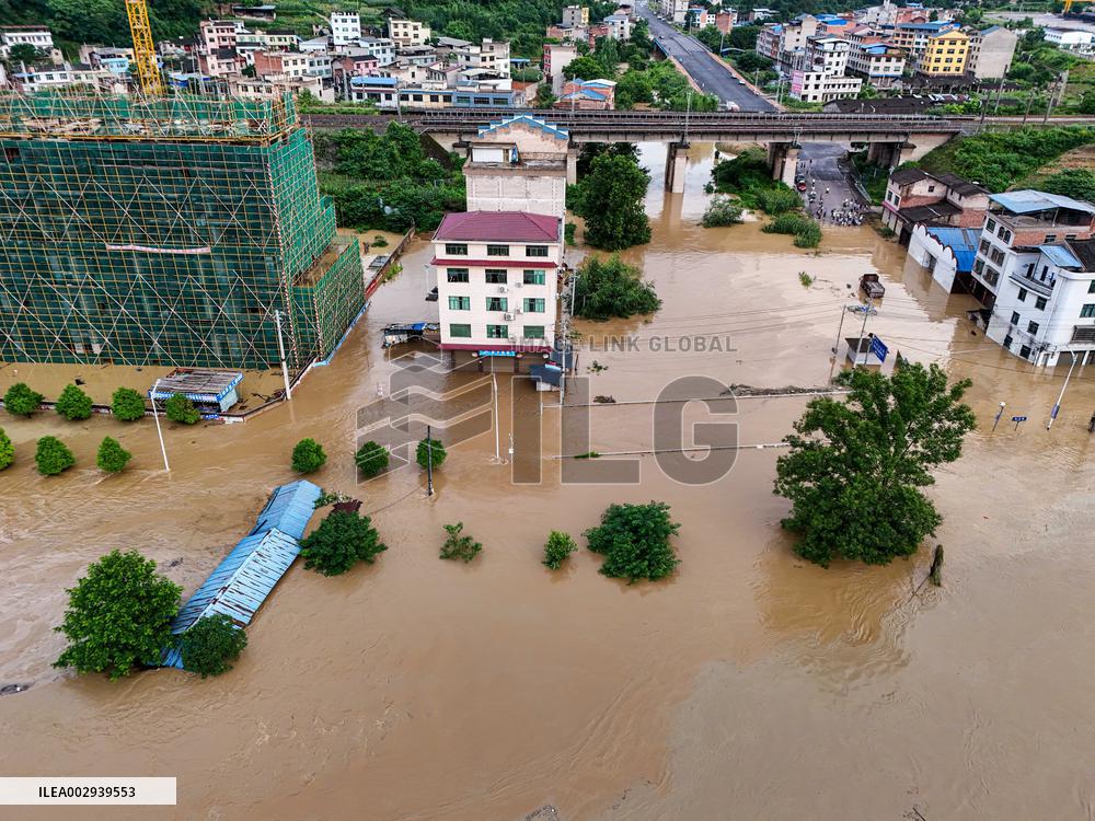 Houses And Fields Flooded in Qiandongnan, China