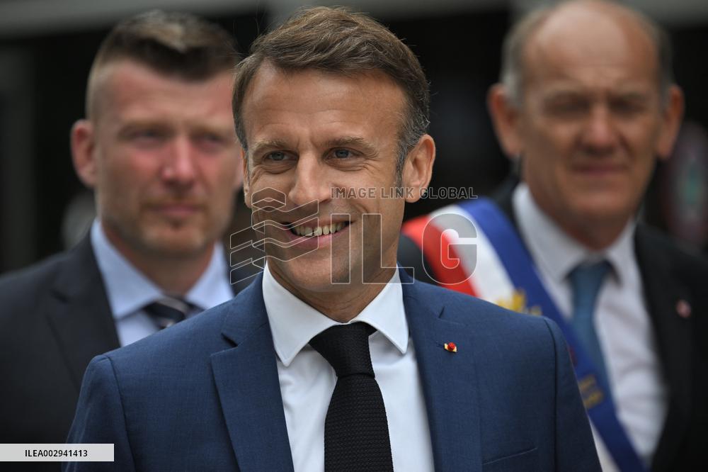 Emmanuel Macron And Brigitte Macron Arrive To Polling Station - France