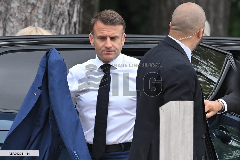 Emmanuel Macron And Brigitte Macron Arrive To Polling Station - France