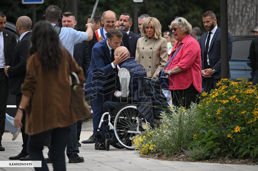 Emmanuel Macron And Brigitte Macron Arrive To Polling Station - France