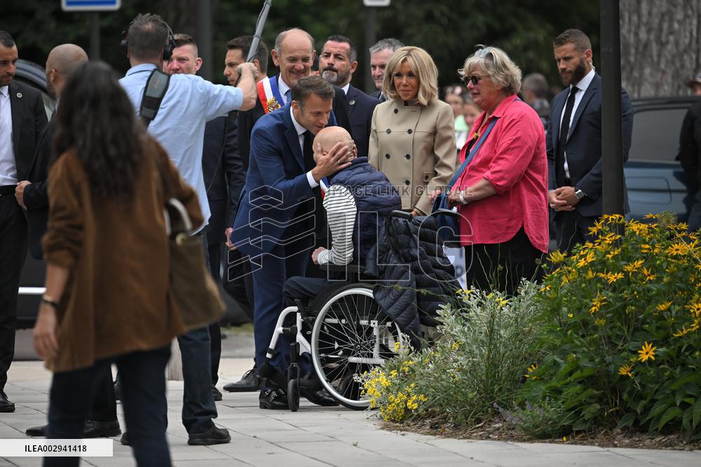 Emmanuel Macron And Brigitte Macron Arrive To Polling Station - France