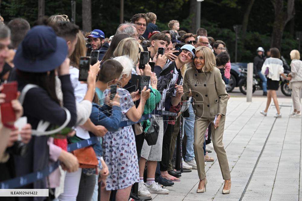 Emmanuel Macron And Brigitte Macron Arrive To Polling Station - France
