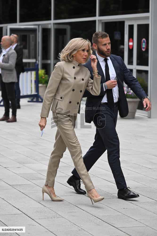 Emmanuel Macron And Brigitte Macron Arrive To Polling Station - France