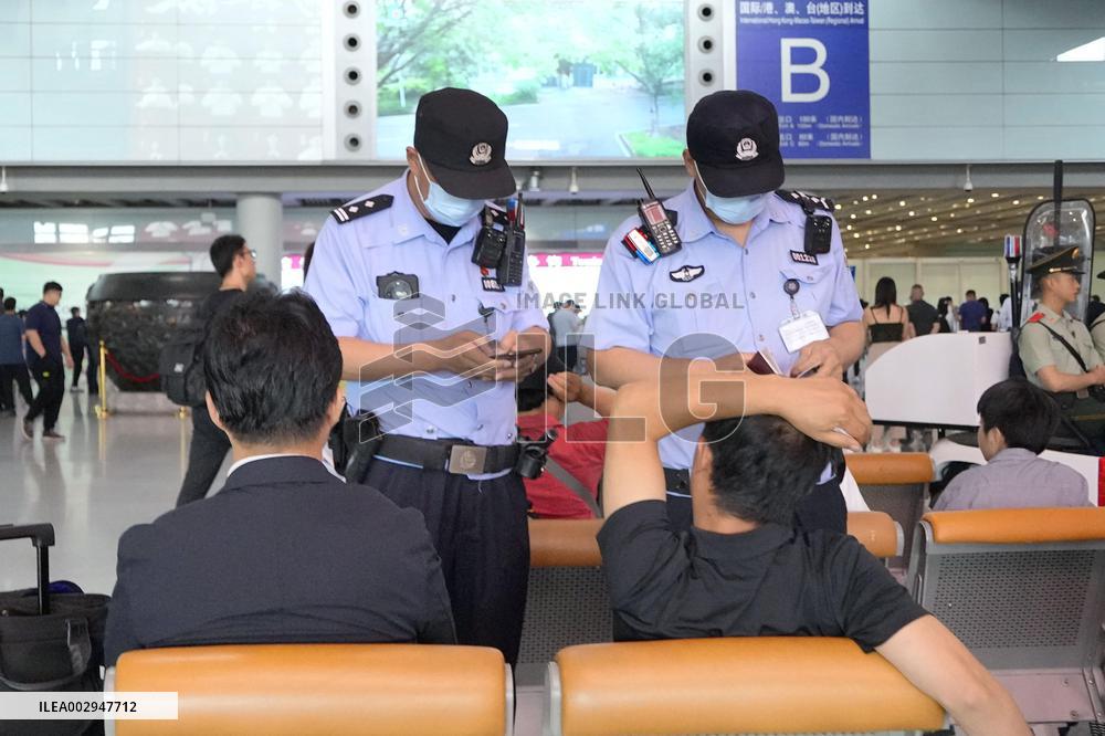 Police inspection at Beijing airport